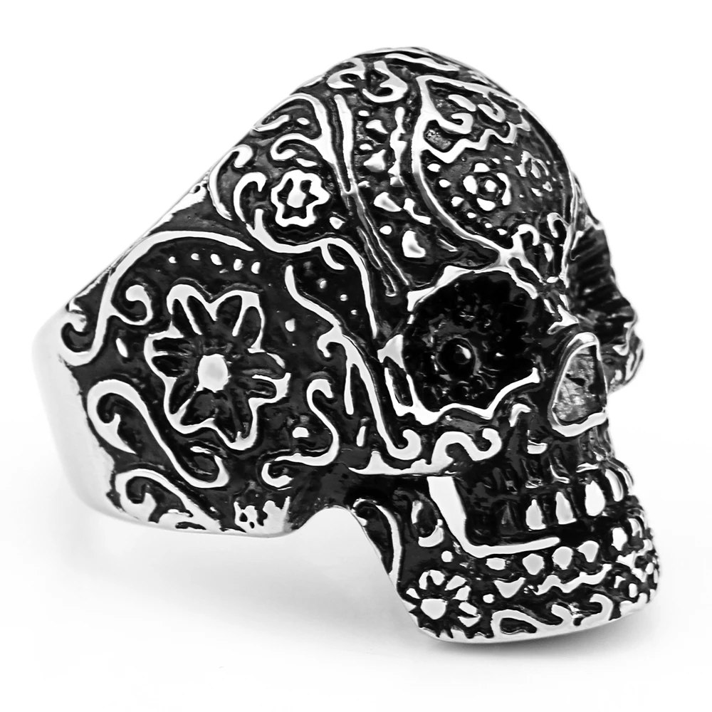 

Hip-hop Carved Skull Titanium Ring Stainless Steel 316L Punk Style Ring Exaggerate Men Jewelry