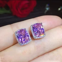 

Female Luxury Pink Geometric Zircon Stud Earrings Vintage 925 Sterling Silver Filled Jewelry Double Earrings For Women