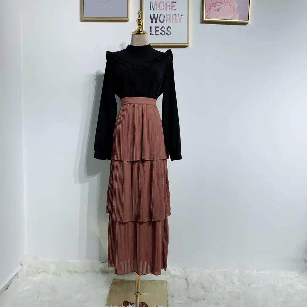 

Fashion half skirts young women elegant wearing 3 levers cake styles skirts, Brown;grey;black;white