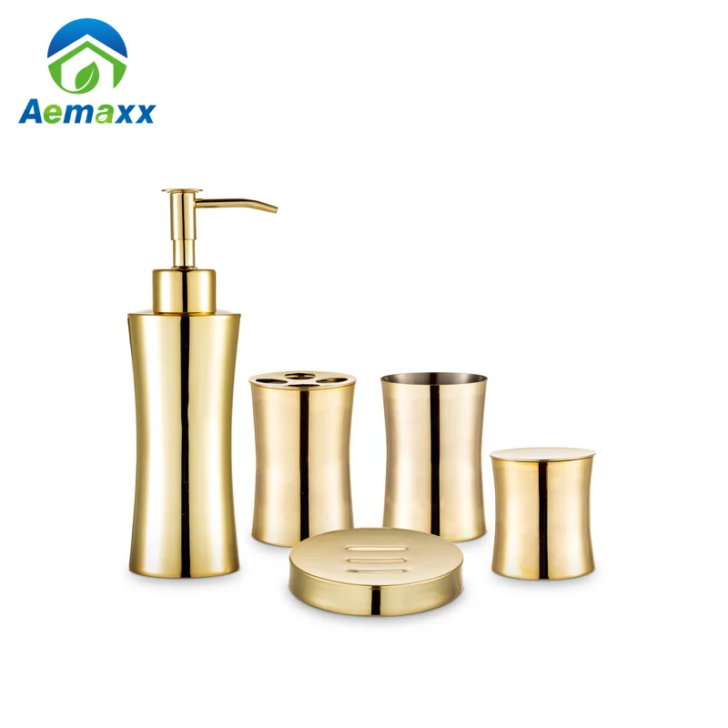 Home Bathroom Liquid Soap Dispensers Slim Shape Gold Chrome Plated Hand
