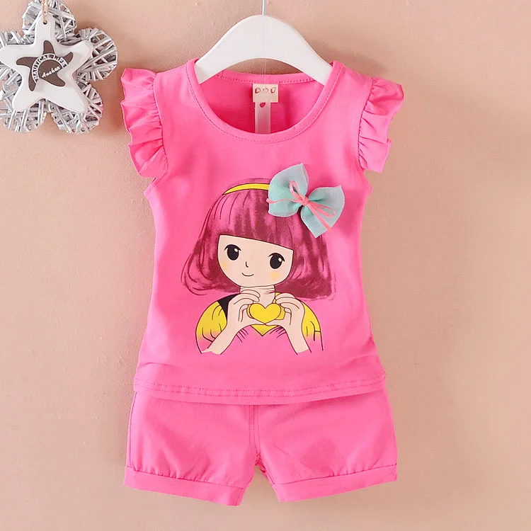 

Wholesale Cheap Fashion 2 Pieces Set Girls Clothing Set Lovely Toddler Girl Tops + Pants Girls Suit Kids Clothes, As pictures showed