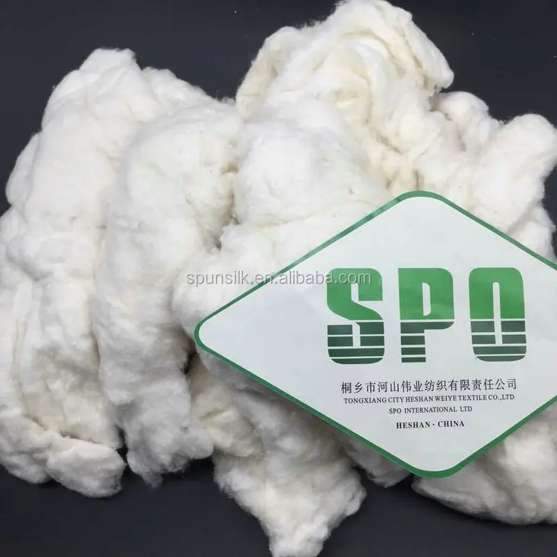 
China manufacturer tussah silk noil fiber ,sari silk waste wholesale for hand spinning and emboridery silk thread, from SPO 