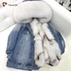 2019 Woman Ladies Fox Fur Hooded Parka Jacket Custom Oversized Jackets For Women Denim