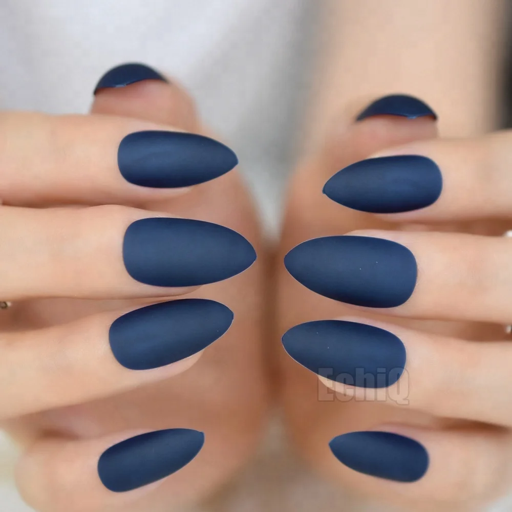 

24pcs/kit Dark Blue Matte Candy Nails  Full Cover Sharp Stiletto Artificial Nail Tips Lady Wear Manicure Decoration 356P