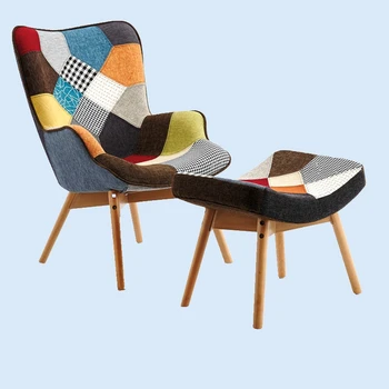 2019 New Listed Four Legs Wing Back Patchwork Fabric Lounge Chair