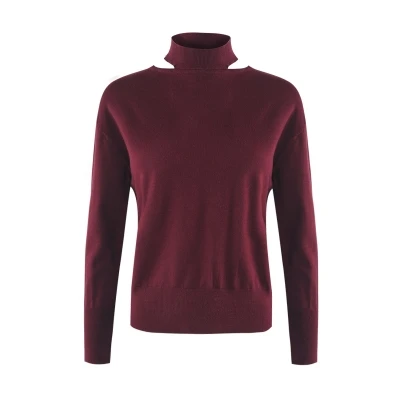 

Simple fashion pure color hollow out easy to wear wine red color sweater