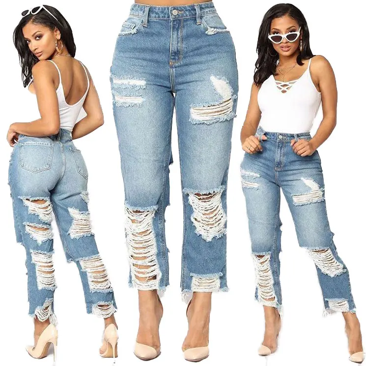 

90623-MX92 hot trending loose nine pants ripped jeans women