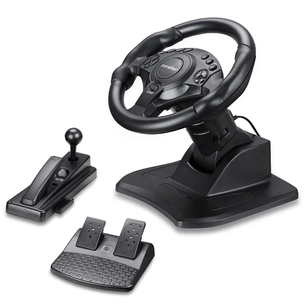 

Shenzhen factory racing car game steering wheel pc game controller wired usb plug and play, Black