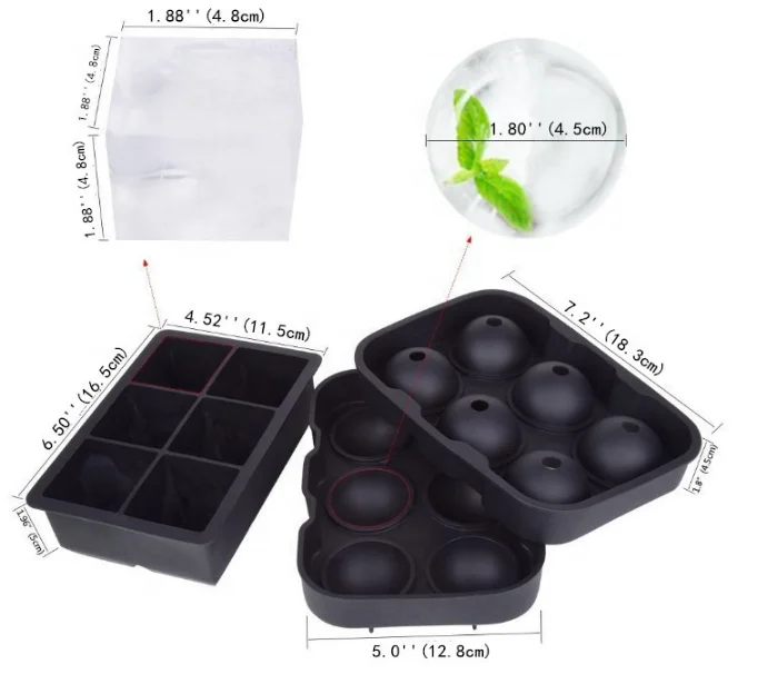 

Amazon Hot Selling 1 Set 6 Cubes and 6 Spheres Custom Silicone Ice Cube Tray