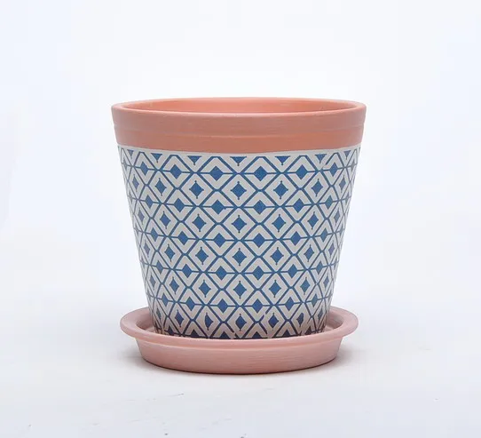 Custom style indoor cheap printed succulent plant flower pot in terracotta with saucer