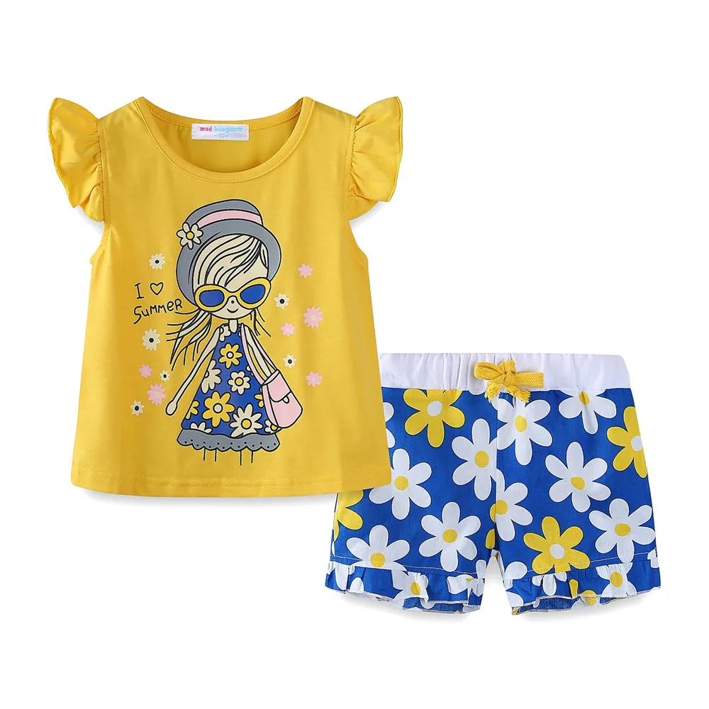 

Mudkingdom wholesale bangladesh girls yellow print 2 piece clothing set