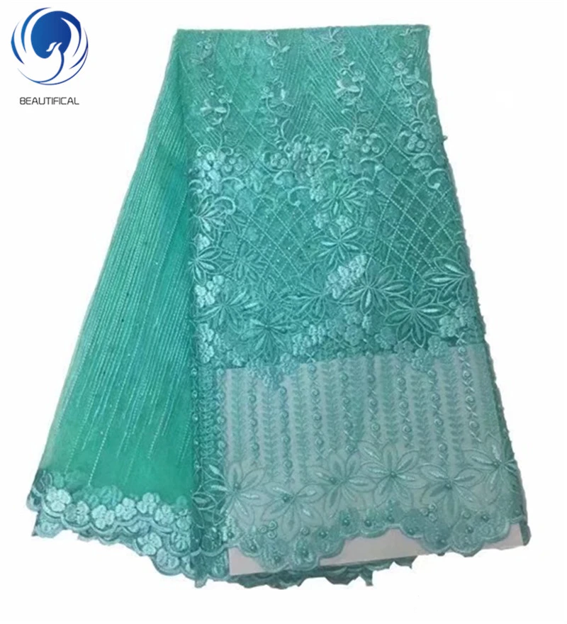 

Beautifical tulle nigerian net lace with beads fabric cheaper african french lace wholesale ML25N138