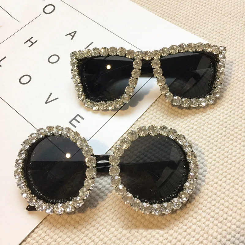 

GUVIVI Round crystal Own design Sunglasses yiwu Rhinestone Luxury Stock sunglasses, Pink;rose gold;red;blue;green