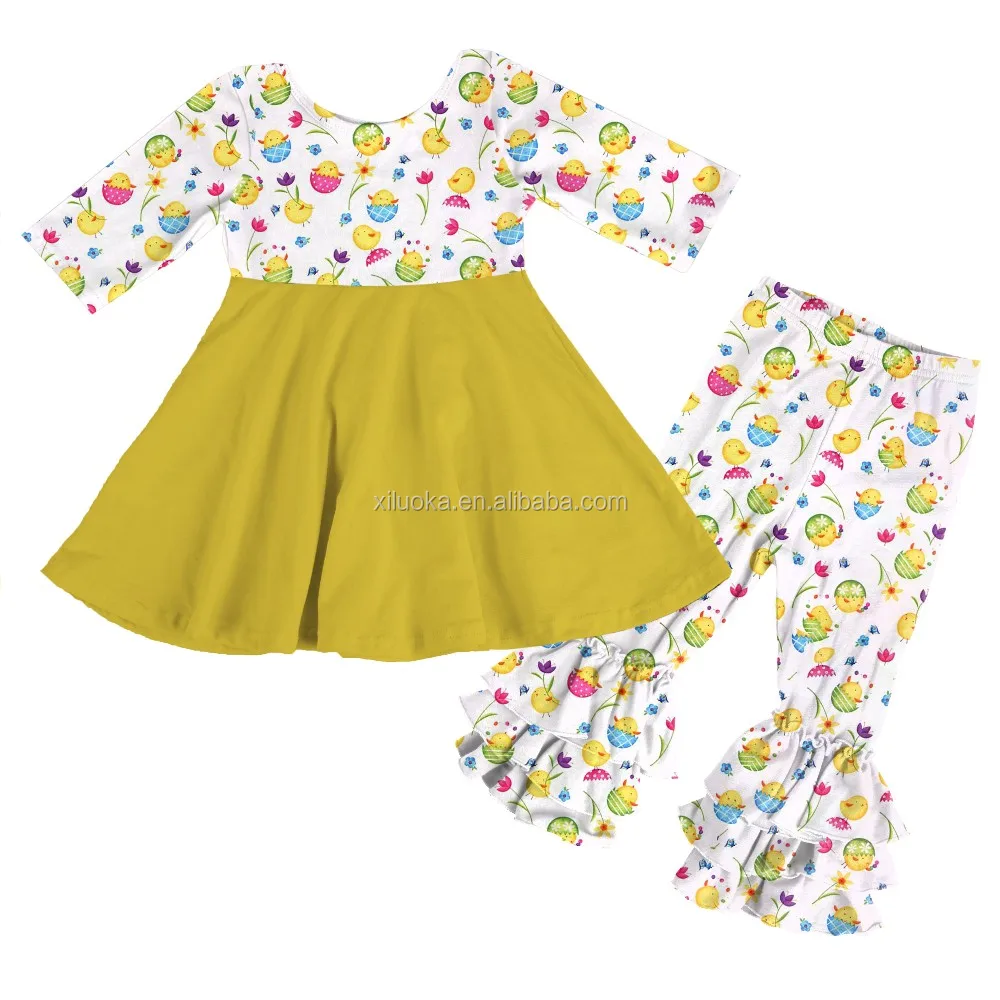 

Adorable pattern girl kids clothes long pants set wholesale children's boutique Easter clothing, Picture