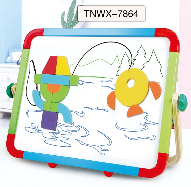 New design kids painting educational toy double sided wooden kids black and white drawing board toy for kids