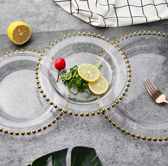 European Style Black Ceramic Dinner Plate Gold Rim 8" 10" Nordic Plates Steak Plate