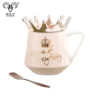 

Personalised custom gold logo printing big ceramic coffee mugs with crown lid