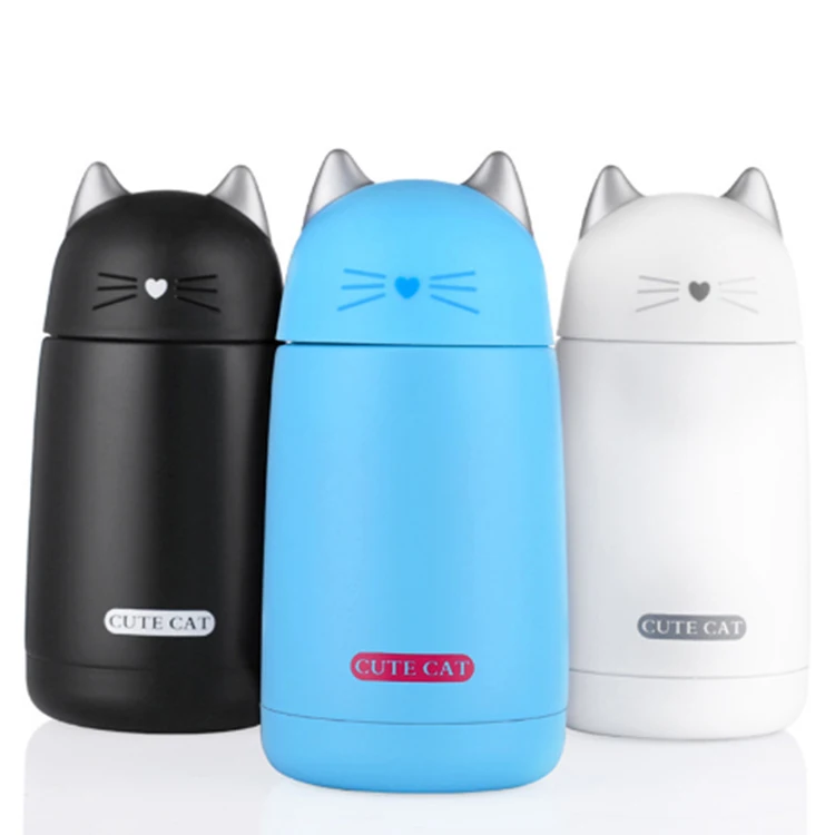 

HT102237 Stainless Steel Cute Cartoon Cat Baby Child Water Bottle For Kids, White;black;pink;blue