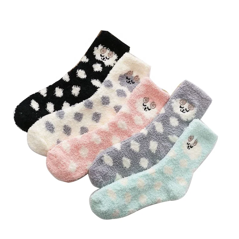 

Thick Winter Coral Velvet Cartoon Spots Microfiber Animal Sleeping Slipper Socks, As pic