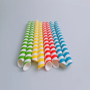 Image of Eco friendly diagonal cut boba bubble tea stripe 12mm paper straw 25 pcs per bag