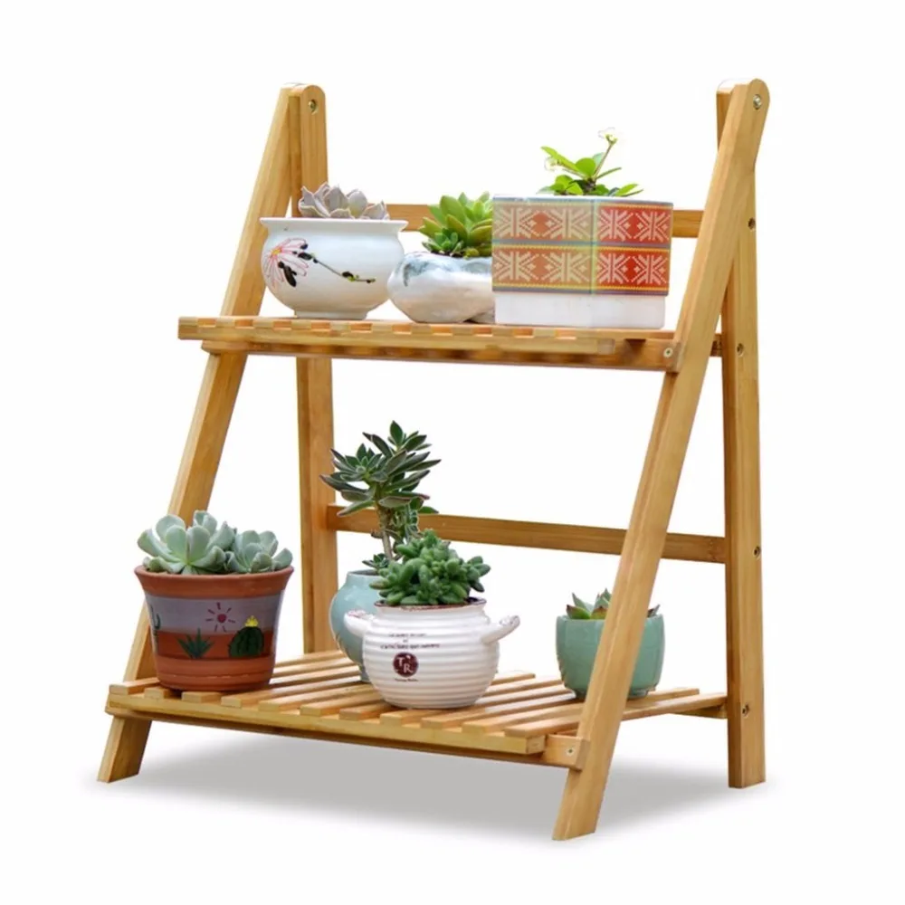 

2 Tier Cheap Bamboo Plant Stand Ladder Corner Shelf, Natural