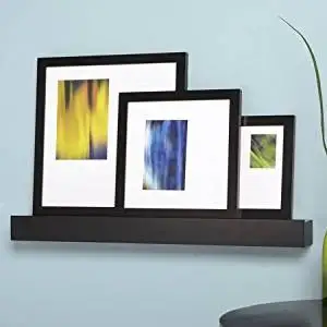 Citi Black 24" Wall Mounted Ledge and 3-Photo Frame Set, 13" x 13", 10" x 10", 6" x 8"