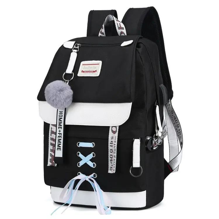 

2021 Spring new nylon zipper chain travel school bags backpack, Green,pink,purple,black