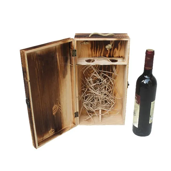 Handmade Carbonized 2 Bottles Red Wine Box Used&vintage Wooden Wine Boxes Buy Vintage Wooden