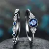 Luxury 2Pcs/set Silver Plated Sapphire Stone Ring Green Blue Colors Pave Shining Cubic Zirconia Engagement Ring