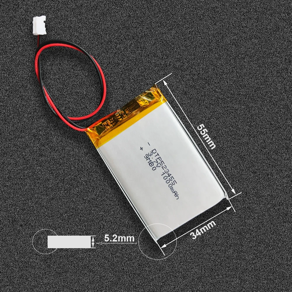 Full Capacity Dtp 523455 Smallest 3.7v Battery 1000mah Polymer Lithium