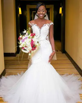 Zh3168g Stunning African Mermaid Wedding Dresses Sheer Neck Plus Size ...