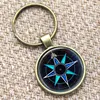 Compass Rose keyring,Nautical Jewelry Navy Blue and Aqua Art keyring flower print glass keyring