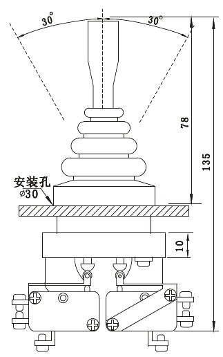 HKA1-41Y02 AC 380V 5A IP65 Maintained 30mm Fixing Hole Auto return Monolever 2 direction 2NO 2 position Latching Joystick Switch