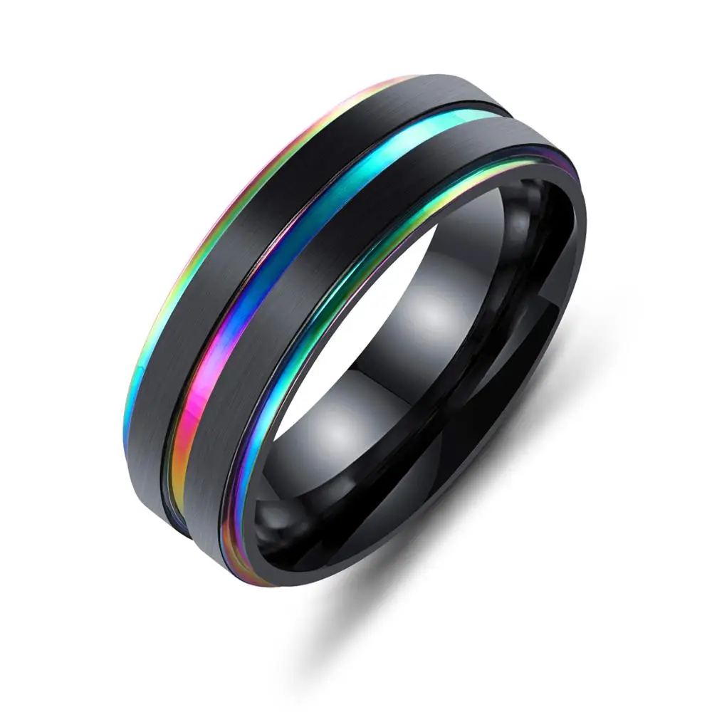 

Black gold double titanium steel plated groove men's ring