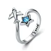 925 Sterling Silver Blue Diamond Star Traveling Airplane Plane Open Rings