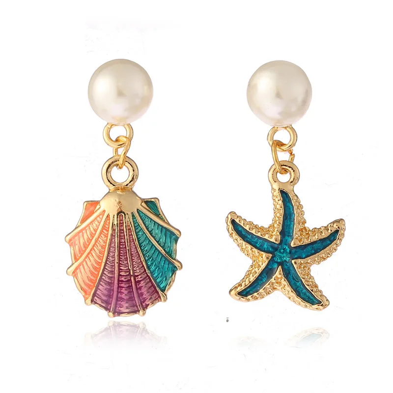 

Wholesale Asymmetric Hanging Earrings Shell No Ear Hole Clip Earrings with Pearl, Multi