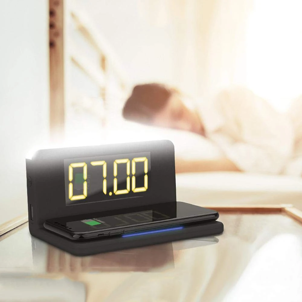 

Wholesales Digital Qi wireless charger 3 in 1 LED clock wireless charger with alarm, N/a