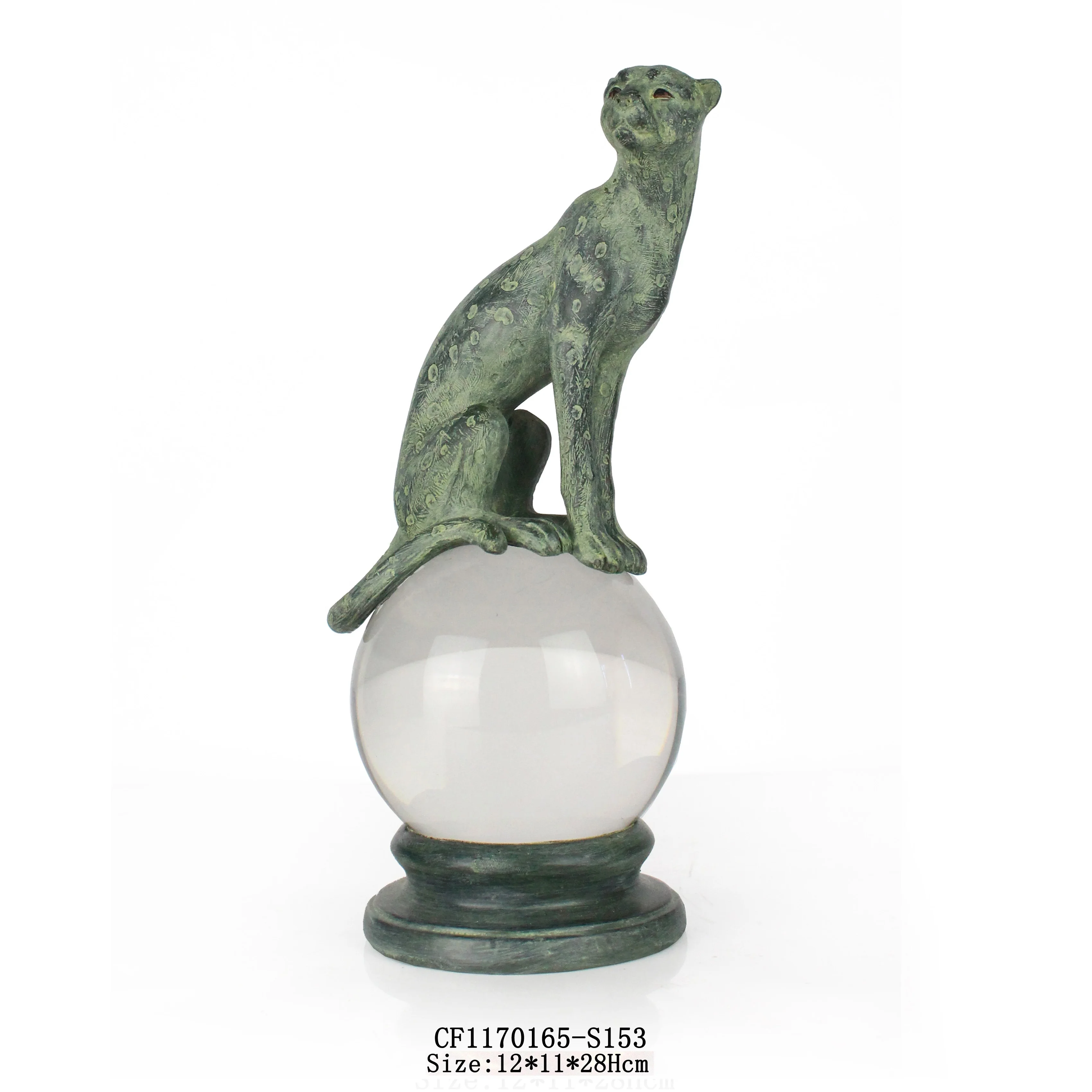 Resin Bronze Animal Crocodile Leopard Monkey Snake Statues with Crystal Ball Home Decor details