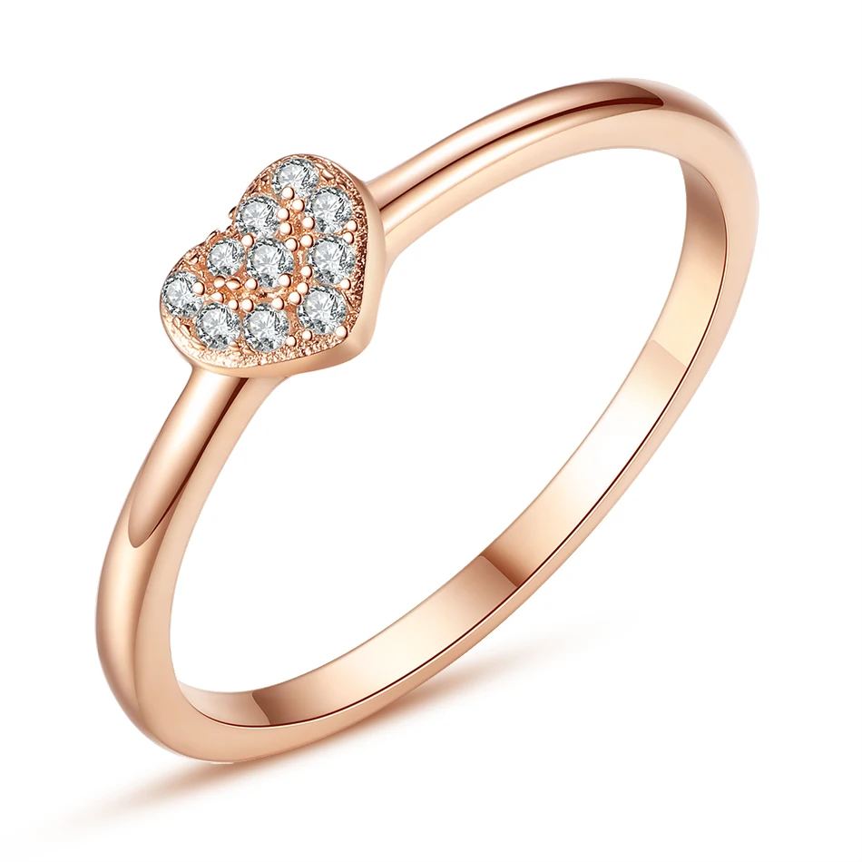 

Real 925 Sterling Silver Cubic Zircon Rings Rose Gold Color Heart Finger Rings for Women Silver Jewelry Gift