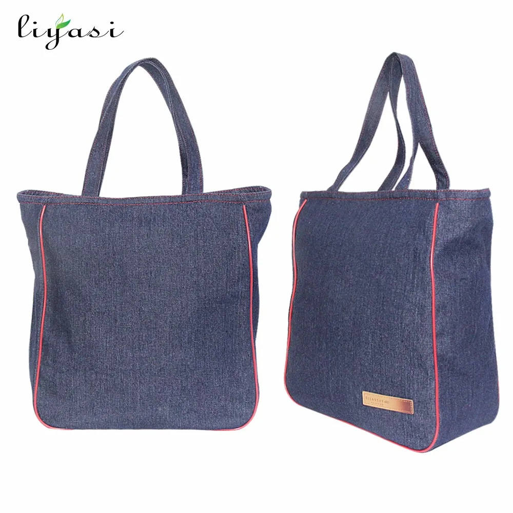 女士牛仔手提袋休闲固体牛仔大容量手提手提包拉链柔软面料单肩包