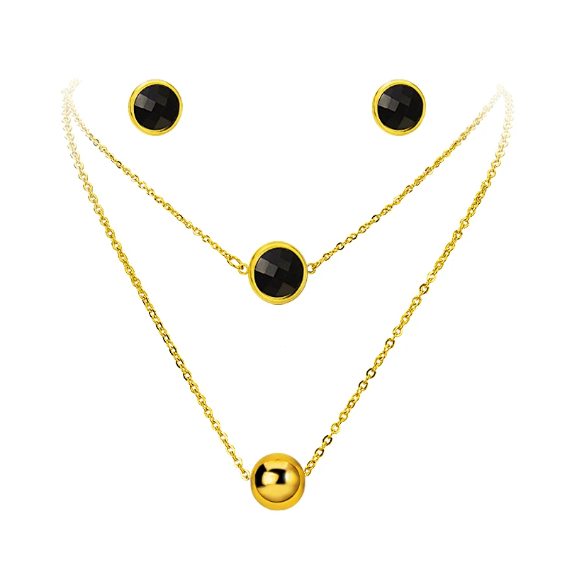 

BAOYAN Black Pearl Choker Multi Layer Women Stainless Steel jewelry sets Necklace Layered Necklace Set