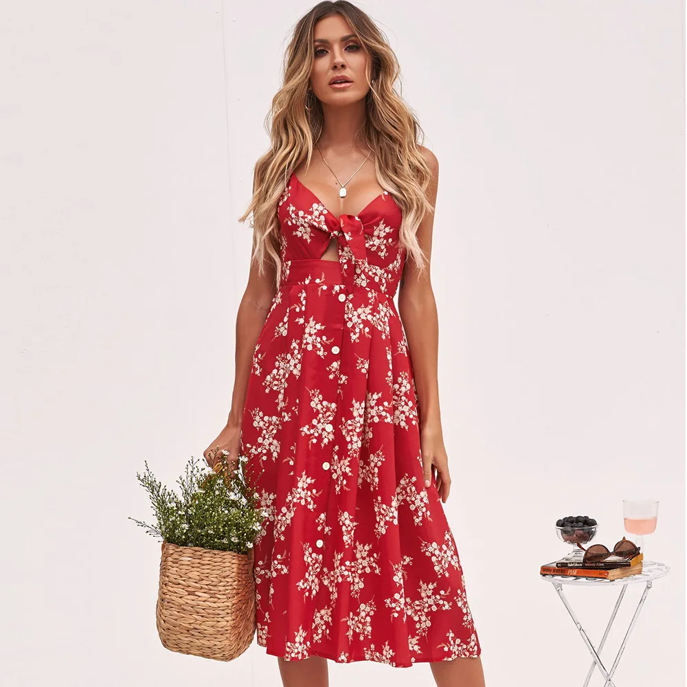 

Wholesale Floral Printed Fashion Vintage Backless Sleeveless Ladies Casual Women Maxi Dresses Summer, As your requirement