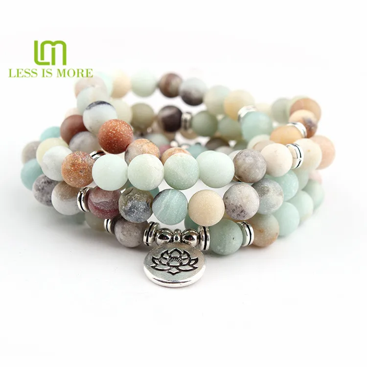 

Yoga life style Natural Matte Amazonite Stones Necklace 8mm 108 Beaded Handmade bracelet Jewelry