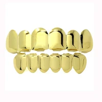 

HipHop bling real gold color Teeth Grillz Caps Top & Bottom Grill Set TG021-G8