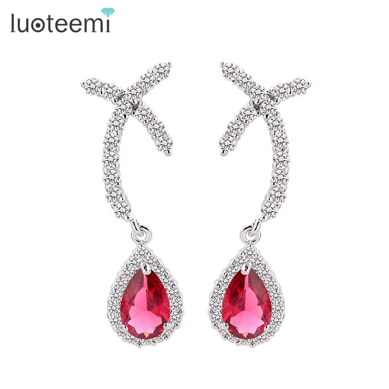 

LUOTEEMI Luxury Excellent Cut Cubic Zirconia Drop Earrings CZ Crystal Earrings Bridal Wedding Jewelry For Women
