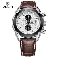 

Top 10 Watch Brands Men's Military Watches Chronograph Date Quartz Clock Waterproof Leather Men Business Luxury Megir 2020 Watch