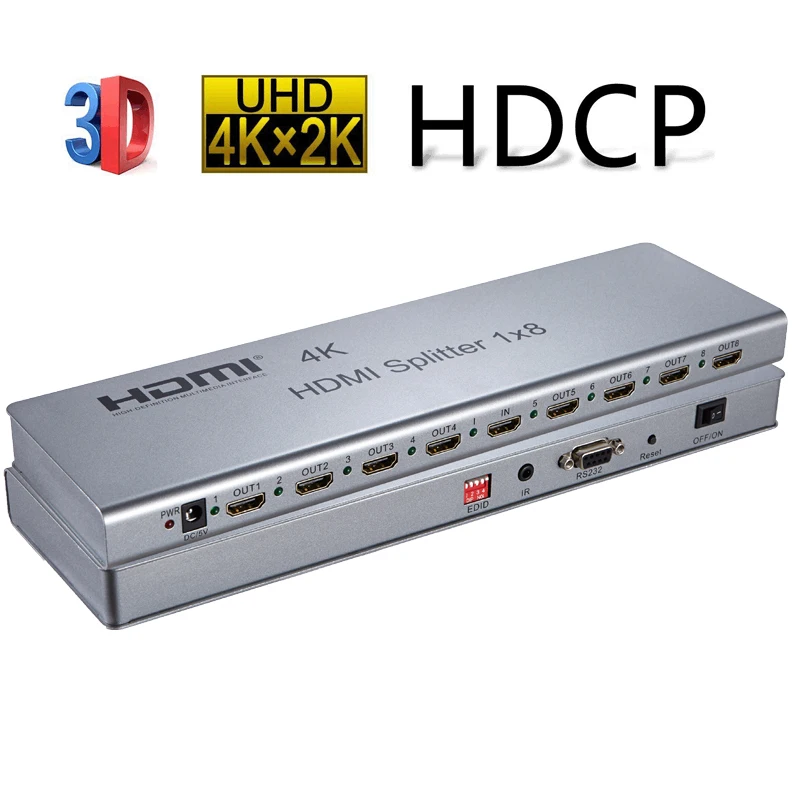 1 in 8 out V1.4 8ports 1x8 HDMI Splitter/1 to 8 HDMI Splitter Support 3D,Ultra HD 4K for HDTV,Set Box,BlueRay