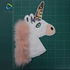 Newest yiwu fashion designs beaded rhinestones shirt applique lovely pom pom embroidered patch with fox fur