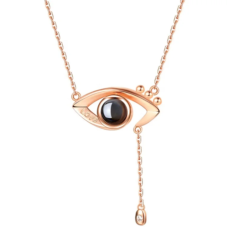 

Valentine's Day Jewelry Gift Love Memory Eye Pendant Projection 100 Languages I Love You Necklace, Rose gold/platinum/14k/16k/18k/24k
