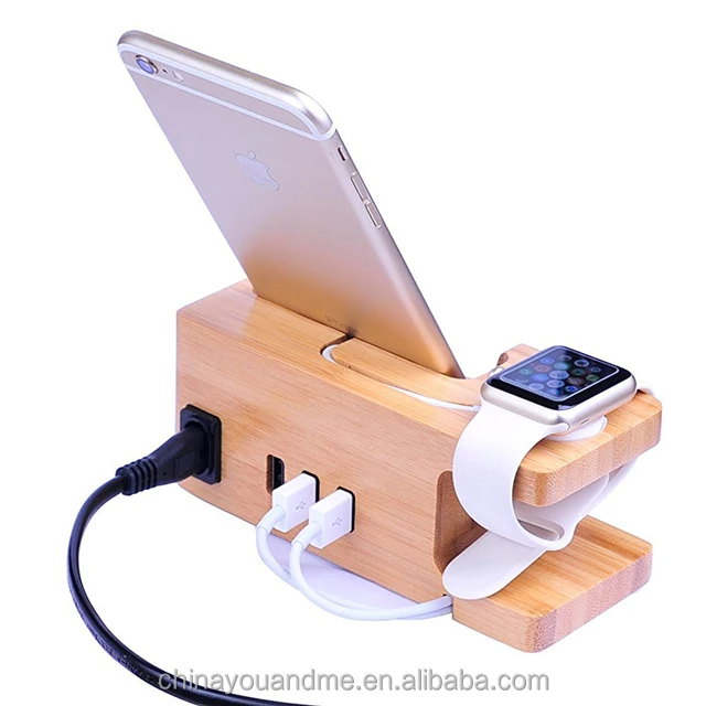

Bamboo mobile phone holder stand dock charging station for apple watch